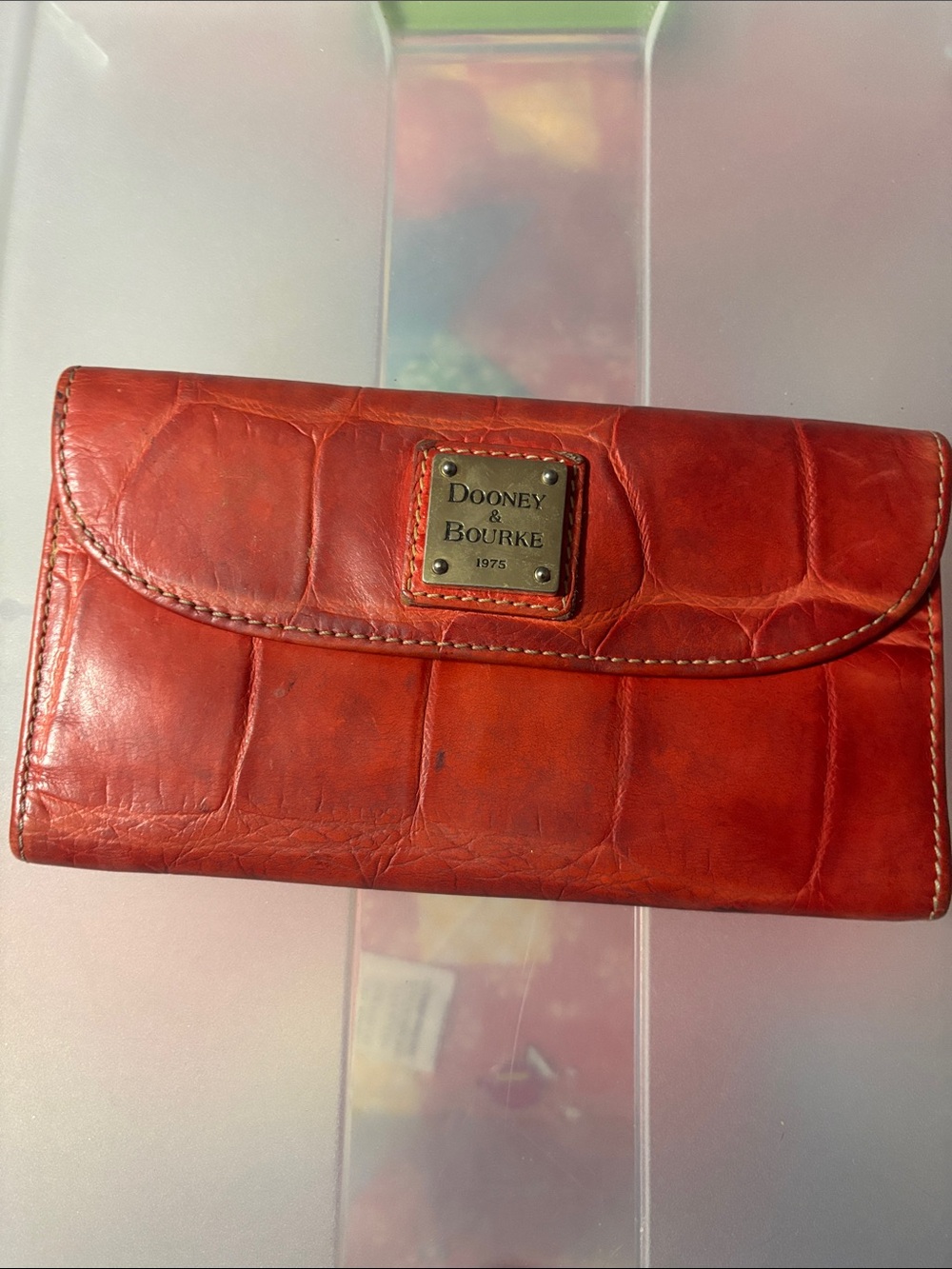 Dooney & Bourke Red Croc-Embossed Leather Clutch Wallet
